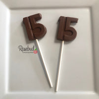 12 Number FIFTEEN #15 Chocolate Lollipops 15th Birthday Party Favors