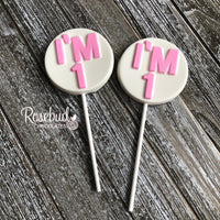 12 NUMBER ONE "I'm 1" Chocolate Lollipop Candy Party Favors 1st Birthday #1