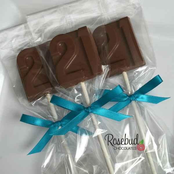 12 NUMBER TWENTY ONE #21 Chocolate Lollipop Candy Party Favors 21st Bi –  Rosebud Chocolates