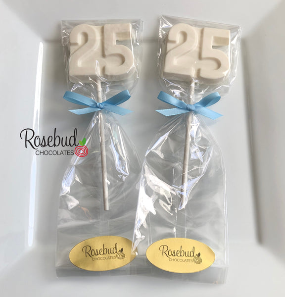 12 NUMBER TWENTY-FIVE #25 Block Style Chocolate Lollipop Birthday Party Favors