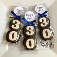 8 Sets #30 Chocolate Covered Oreo Cookies CHEERS to 30 Years LABEL 30th Birthday Party Favors