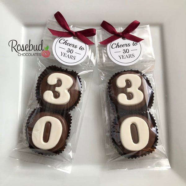 8 Sets #30 Chocolate Covered Oreo Cookie CHEERS to 30 Years TAGS 30th Birthday Party Favors