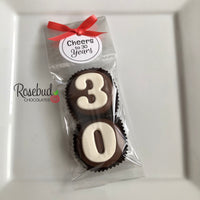 8 Sets #30 Chocolate Covered Oreo Cookie CHEERS to 30 Years TAGS 30th Birthday Party Favors