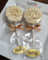 12 NUMBER THIRTY #30 Chocolate Decorative Floral GOLD DUSTED Lollipop Party Favors 30th Birthday Anniversary