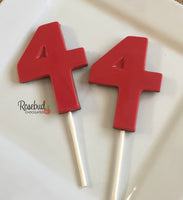 12 NUMBER FOUR #4 Chocolate Lollipop Candy Birthday Party Favors