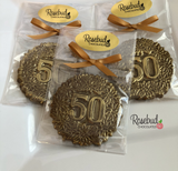 12 NUMBER FIFTY #50 White Chocolate Gold Dusted Floral Candy Party Favors 50th Birthday Anniversary