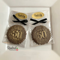 12 NUMBER FIFTY #50 White Chocolate Gold Dusted Floral Candy Party Favors 50th Birthday Anniversary
