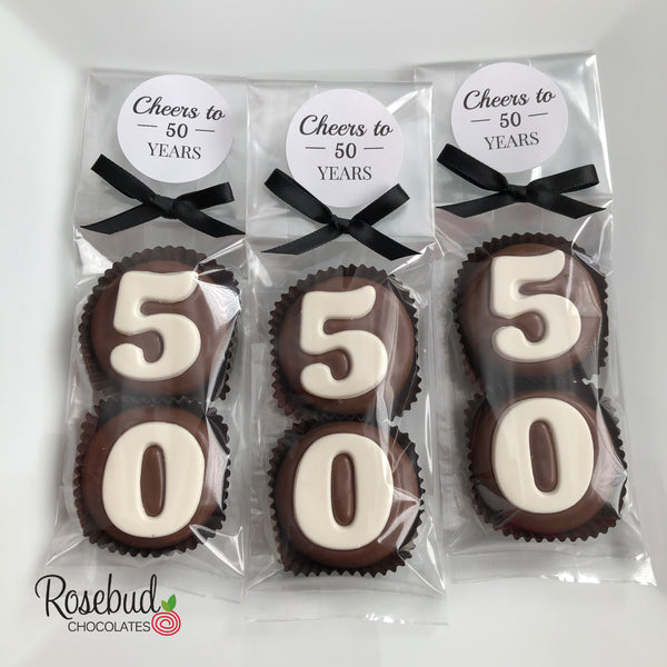 8 Sets #50 Chocolate Covered Oreo Cookies CHEERS to 50 Years LABEL 50th Birthday Party Favors