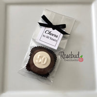 12 #50 Chocolate Covered Oreo Cookie CHEERS to 50 Years SQUARE TAGS 50th Birthday Party Favors