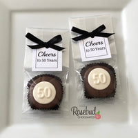 12 #50 Chocolate Covered Oreo Cookie CHEERS to 50 Years SQUARE TAGS 50th Birthday Party Favors