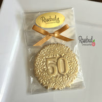 12 NUMBER FIFTY #50 White Chocolate Gold Dusted Floral Candy Party Favors 50th Birthday Anniversary