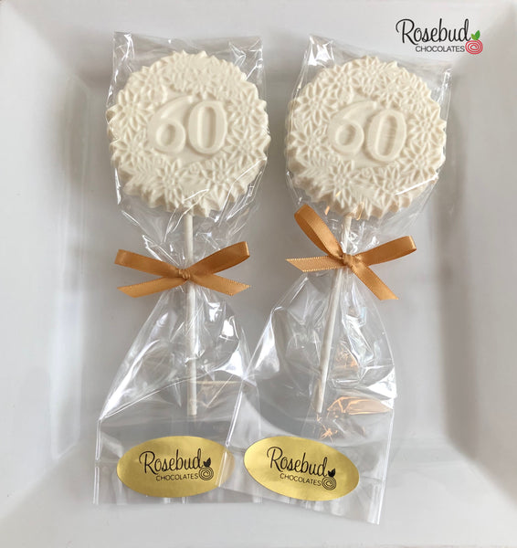 12 NUMBER SIXTY #60 Chocolate Decorative Floral Lollipop Party Favors 60th Birthday