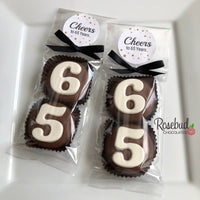 8 Sets #65 Chocolate Covered Oreo Cookies CHEERS to 65 Years LABEL 65th Birthday Party Favors