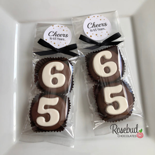 8 Sets #65 Chocolate Covered Oreo Cookies CHEERS to 65 Years LABEL 65th Birthday Party Favors