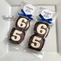 8 Sets #65 Chocolate Covered Oreo Cookies CHEERS to 65 Years LABEL 65th Birthday Party Favors