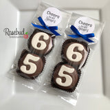 8 Sets #65 Chocolate Covered Oreo Cookies CHEERS to 65 Years LABEL 65th Birthday Party Favors