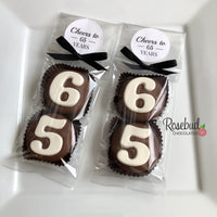 8 Sets #65 Chocolate Covered Oreo Cookies CHEERS to 65 Years LABEL 65th Birthday Party Favors