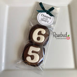8 Sets #65 Chocolate Covered Oreo Cookie CHEERS to 65 Years TAGS 65th Birthday Party Favors