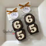8 Sets #65 Chocolate Covered Oreo Cookie CHEERS to 65 Years TAGS 65th Birthday Party Favors