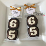 8 Sets #65 Chocolate Covered Oreo Cookie CHEERS to 65 Years TAGS 65th Birthday Party Favors