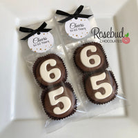 8 Sets #65 Chocolate Covered Oreo Cookie CHEERS to 65 Years TAGS 65th Birthday Party Favors