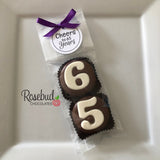 8 Sets #65 Chocolate Covered Oreo Cookie CHEERS to 65 Years TAGS 65th Birthday Party Favors