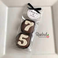 8 Sets #75 Chocolate Covered Oreo Cookie CHEERS to 75 Years TAGS 75th Birthday Party Favors