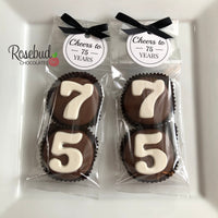 8 Sets #75 Chocolate Covered Oreo Cookie CHEERS to 75 Years TAGS 75th Birthday Party Favors