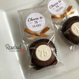 12 #75 Chocolate Covered Oreo Cookie CHEERS to 75 Years LABEL 75th Birthday Party Favors