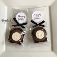 12 #75 Chocolate Covered Oreo Cookie CHEERS to 75 Years LABEL 75th Birthday Party Favors