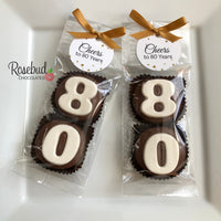 8 Sets #80 Chocolate Covered Oreo Cookie CHEERS to 80 Years TAGS 80th Birthday Party Favors