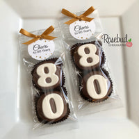 8 Sets #80 Chocolate Covered Oreo Cookie CHEERS to 80 Years TAGS 80th Birthday Party Favors