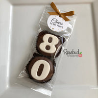 8 Sets #80 Chocolate Covered Oreo Cookie CHEERS to 80 Years TAGS 80th Birthday Party Favors