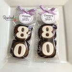 8 Sets #80 Chocolate Covered Oreo Cookie CHEERS to 80 Years TAGS 80th Birthday Party Favors