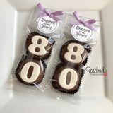 8 Sets #80 Chocolate Covered Oreo Cookie CHEERS to 80 Years TAGS 80th Birthday Party Favors