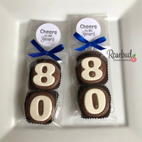 8 Sets #80 Chocolate Covered Oreo Cookies CHEERS to 80 Years LABEL 80th Birthday Party Favors