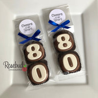 8 Sets #80 Chocolate Covered Oreo Cookies CHEERS to 80 Years LABEL 80th Birthday Party Favors