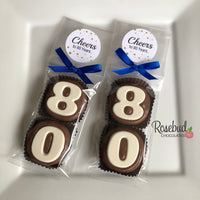 8 Sets #80 Chocolate Covered Oreo Cookies CHEERS to 80 Years LABEL 80th Birthday Party Favors