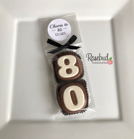 8 Sets #80 Chocolate Covered Oreo Cookies CHEERS to 80 Years LABEL 80th Birthday Party Favors