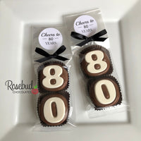 8 Sets #80 Chocolate Covered Oreo Cookies CHEERS to 80 Years LABEL 80th Birthday Party Favors