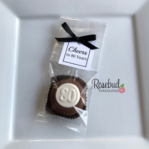12 #80 Chocolate Covered Oreo Cookie CHEERS to 80 Years 80th Birthday Party Favors