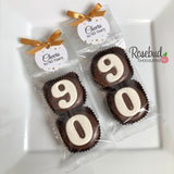 8 Pairs "CHEERS to 90 Years" Tags #90 Chocolate Covered Oreo Cookie Birthday Party Favors