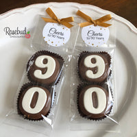 8 Pairs "CHEERS to 90 Years" Tags #90 Chocolate Covered Oreo Cookie Birthday Party Favors