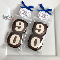 8 Pairs "CHEERS to 90 Years" Tags #90 Chocolate Covered Oreo Cookie Birthday Party Favors