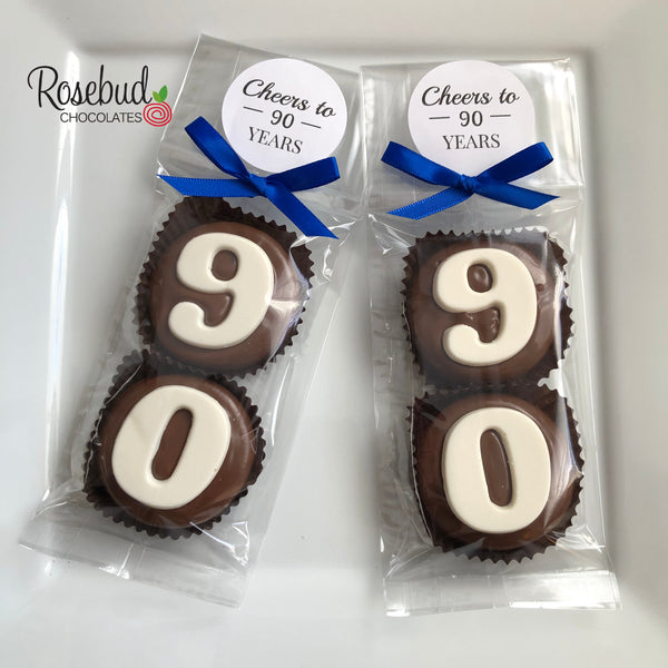8 Sets #90 Chocolate Covered Oreo Cookies CHEERS to 90 Years LABEL 90th Birthday Party Favors