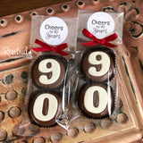 8 Sets #90 Chocolate Covered Oreo Cookies CHEERS to 90 Years LABEL 90th Birthday Party Favors