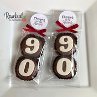 8 Sets #90 Chocolate Covered Oreo Cookies CHEERS to 90 Years LABEL 90th Birthday Party Favors