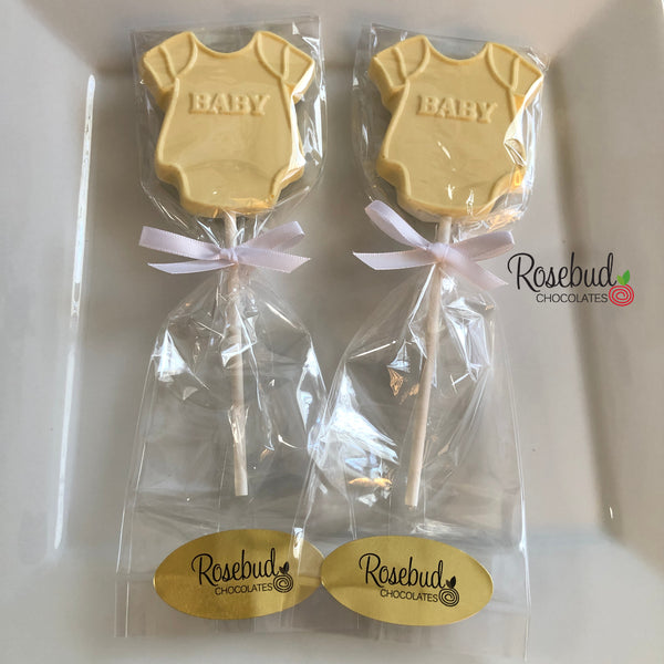 12 "BABY" BODYSUIT Large Chocolate Lollipop Candy Baby Shower Favors