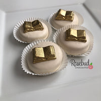 12 GOLD Dusted BOOK Chocolate Covered Oreo Cookie Candy Graduation Party Favors