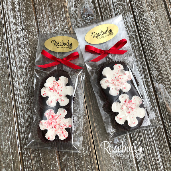 12 SNOWFLAKE Candy Cane Peppermint with Dark Chocolate Party Favors